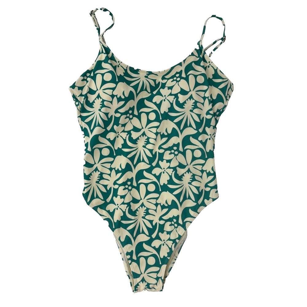 Marine Layer X  Andie Size M Laguna 1 Piece Swimsuit Spruce Flora‎ Scoop Back